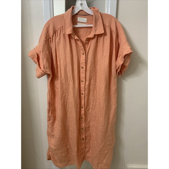 J.CREW Tops - J Crew Shirt Dress 100% Linen Short Sleeve Button Up Relaxed Fit Pockets Sz M